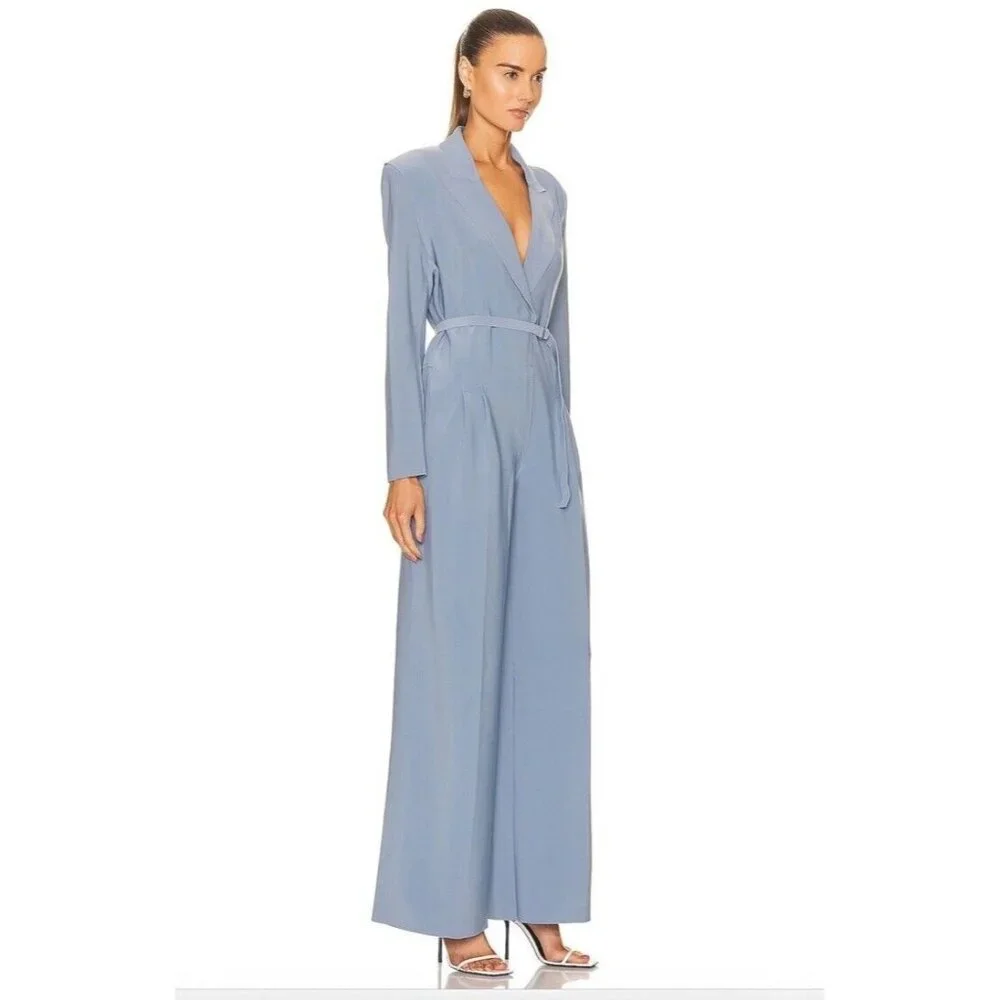 Norma Kamali Single Breasted Straight Leg Jumpsuit Soft Blue - Picture 2 of 4